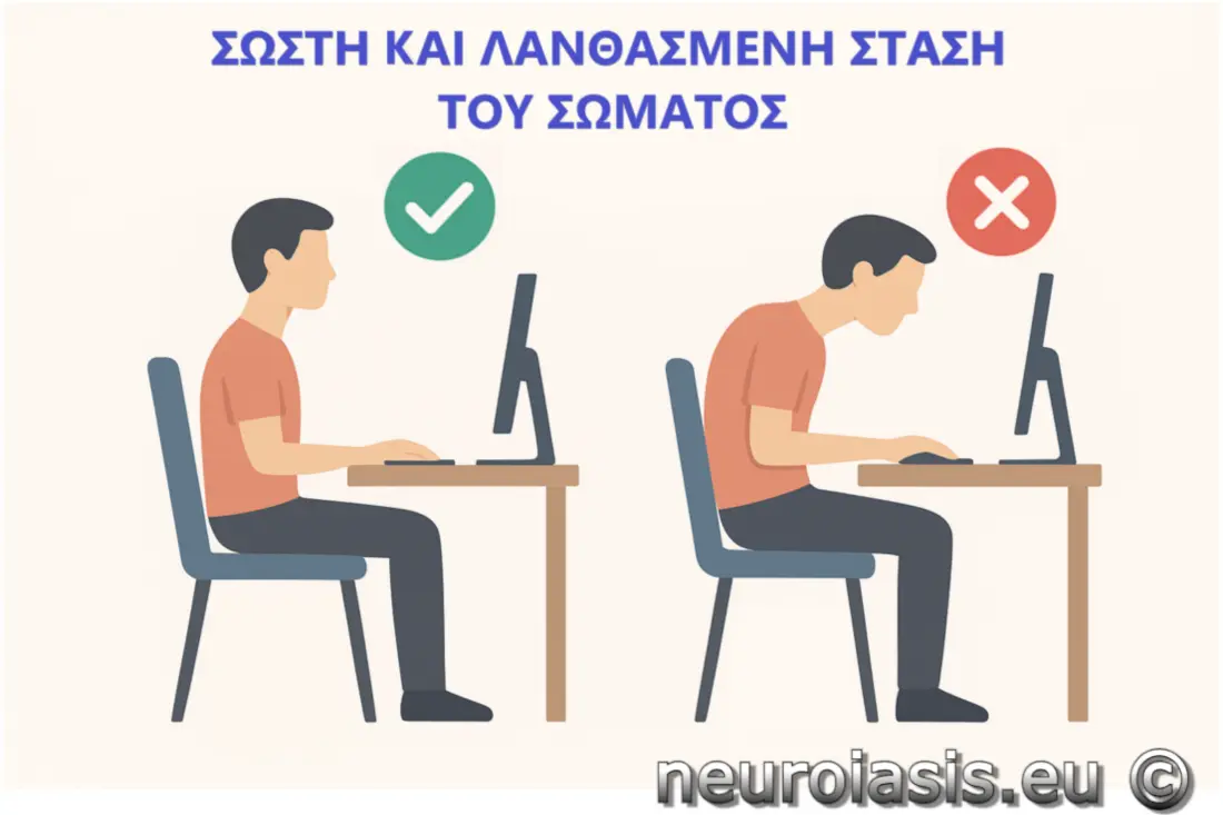 Σωστή και λανθασμένη στάση σώματος κατά την εργασία σε υπολογιστή